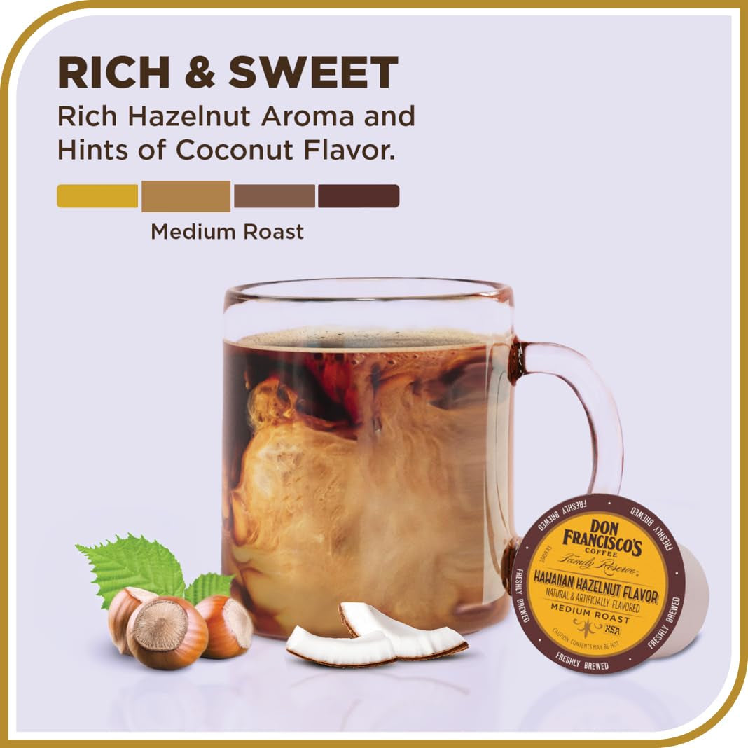 Don Francisco’S Hawaiian Hazelnut Flavored Medium Roast Coffee Pods - 55 Count - Recyclable Single-Serve Coffee Pods, Compatible with Your K- Cup Keurig Coffee Maker (Including 2.0)