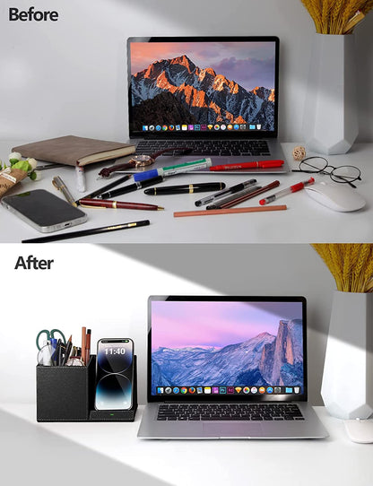 Wireless Charging Stand with Pen Holder, Compatible with Iphone 14/14 Pro Max/14 Pro/14 plus and Iphone 13/12/11 Series, Nightstand Desktop Organizer for Home Office Black