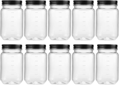 16 Ounce Clear Plastic Jars with Black Lids - Refillable round Clear Containers Clear Jars Storage Containers for Kitchen & Household Storage - BPA Free (10 Pack)