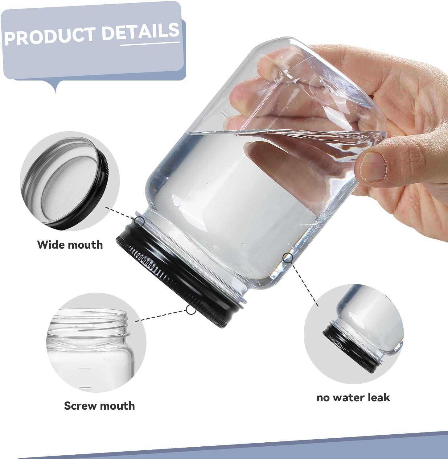16 Ounce Clear Plastic Jars with Black Lids - Refillable round Clear Containers Clear Jars Storage Containers for Kitchen & Household Storage - BPA Free (10 Pack)