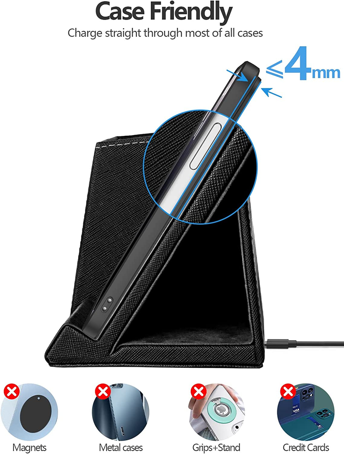 Wireless Charging Stand with Pen Holder, Compatible with Iphone 14/14 Pro Max/14 Pro/14 plus and Iphone 13/12/11 Series, Nightstand Desktop Organizer for Home Office Black