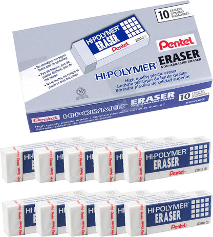 Hi-Polymer Block Eraser, Large, White, Pack of 10 ZEH-10 Erasers (ZEH10PC10)
