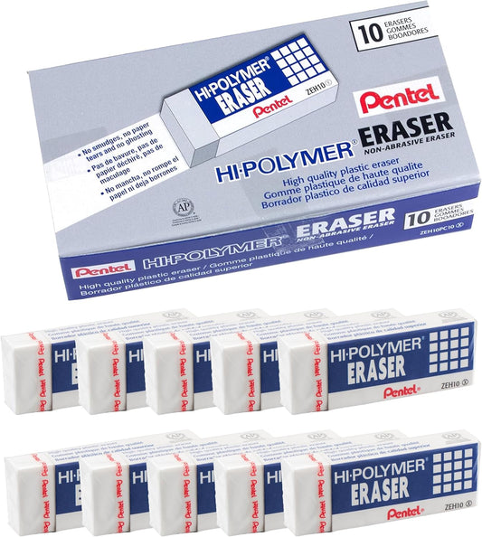 Hi-Polymer Block Eraser, Large, White, Pack of 10 ZEH-10 Erasers (ZEH10PC10)